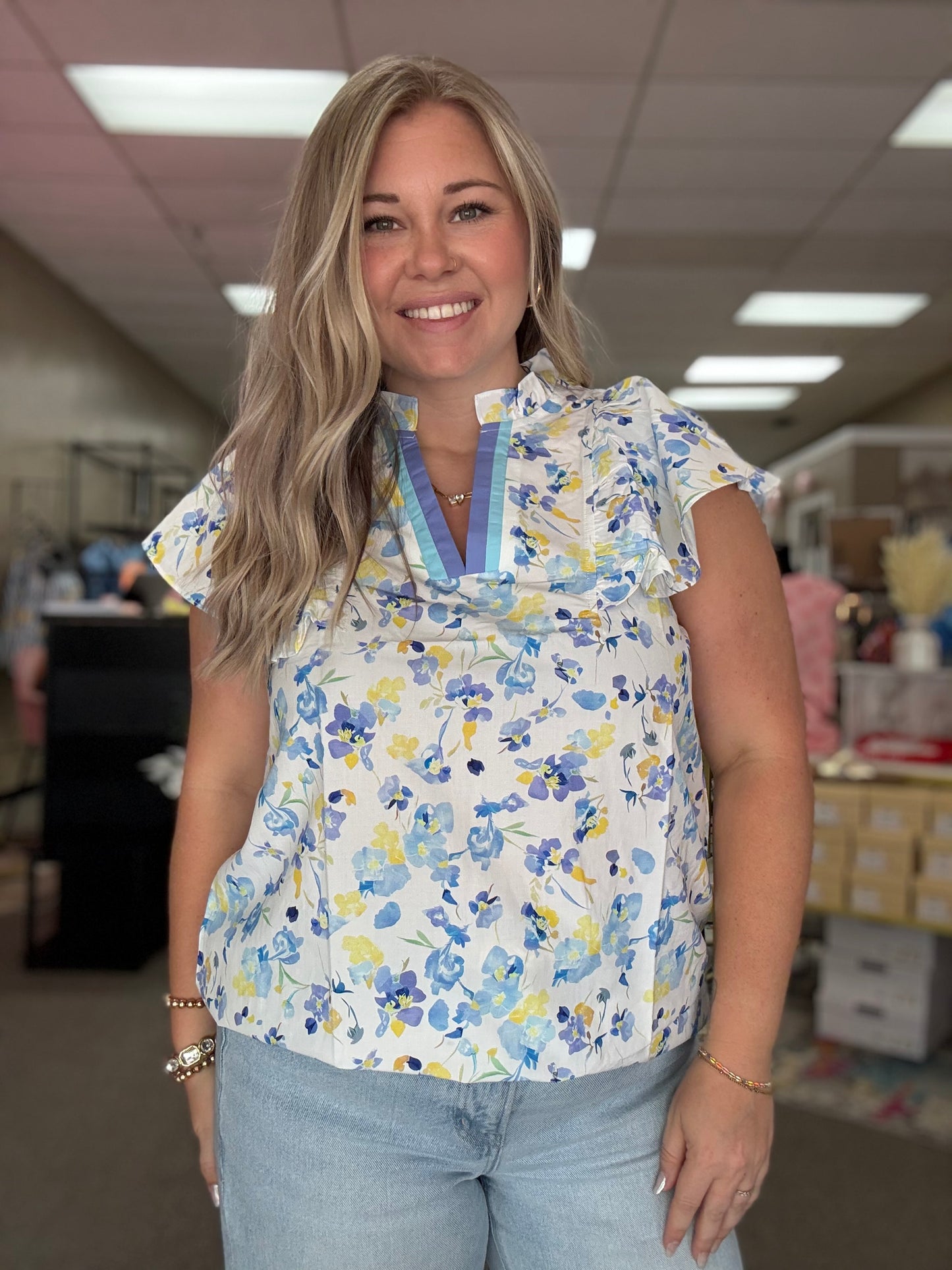 Blue & Yellow Floral Top
