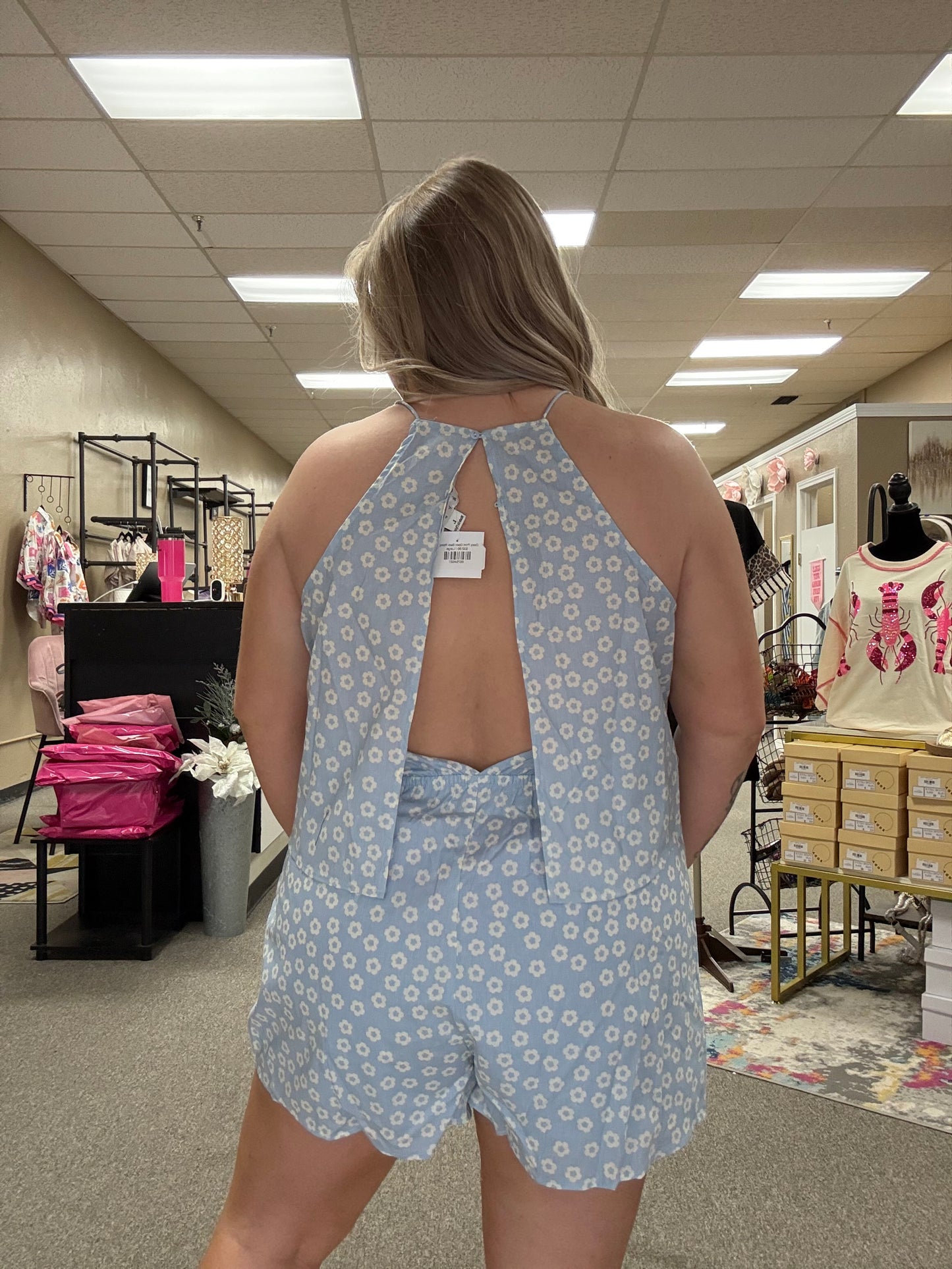 Daisy Print Open Back Romper