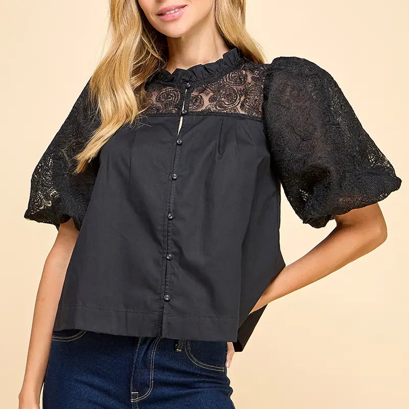 Bubble Sleeve Lace Top