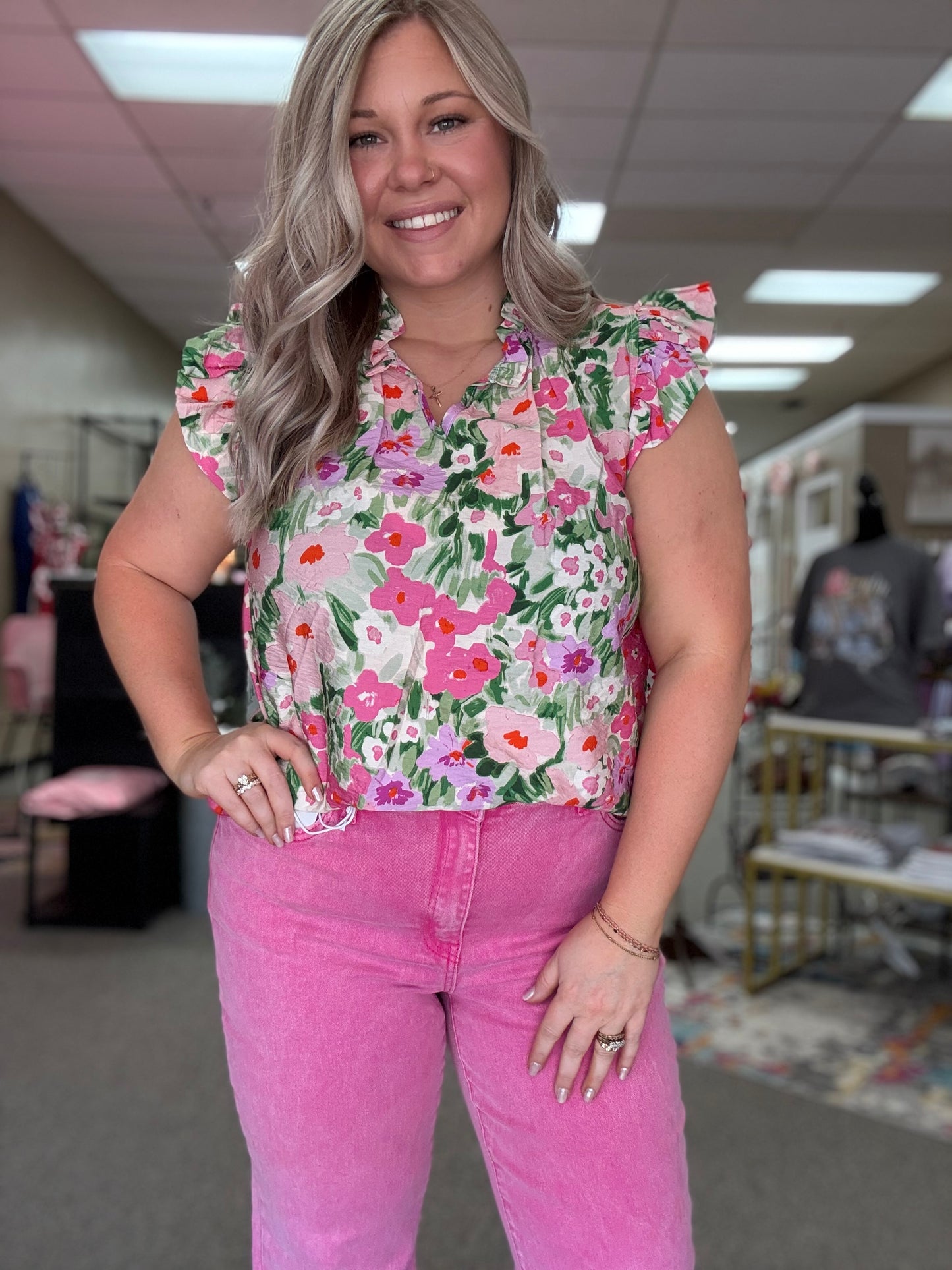 Floral V Neck Top