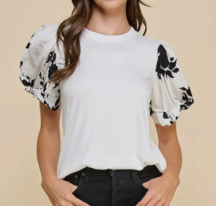 Chic Abstract Puff Sleeve Top