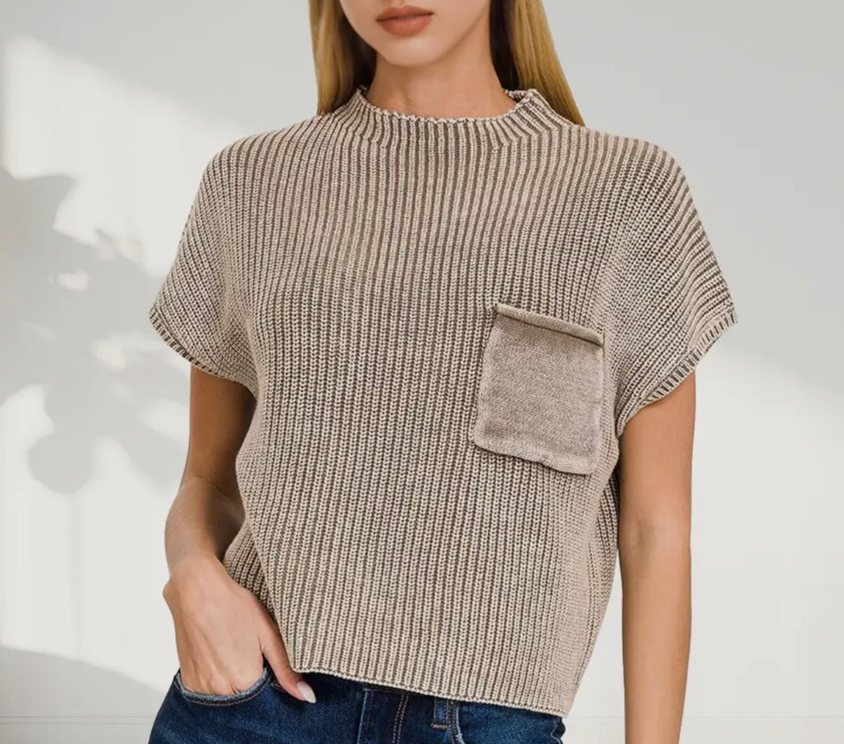 Washed Mock Neck Short Sleeve Sweater | Mocha