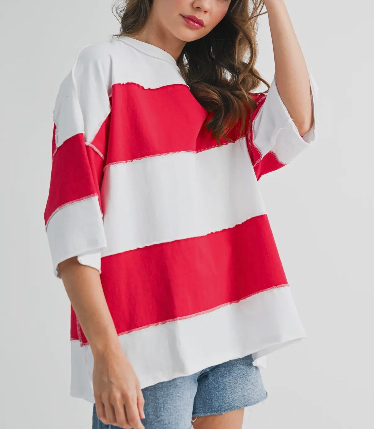 Poly Color Block Top | Red