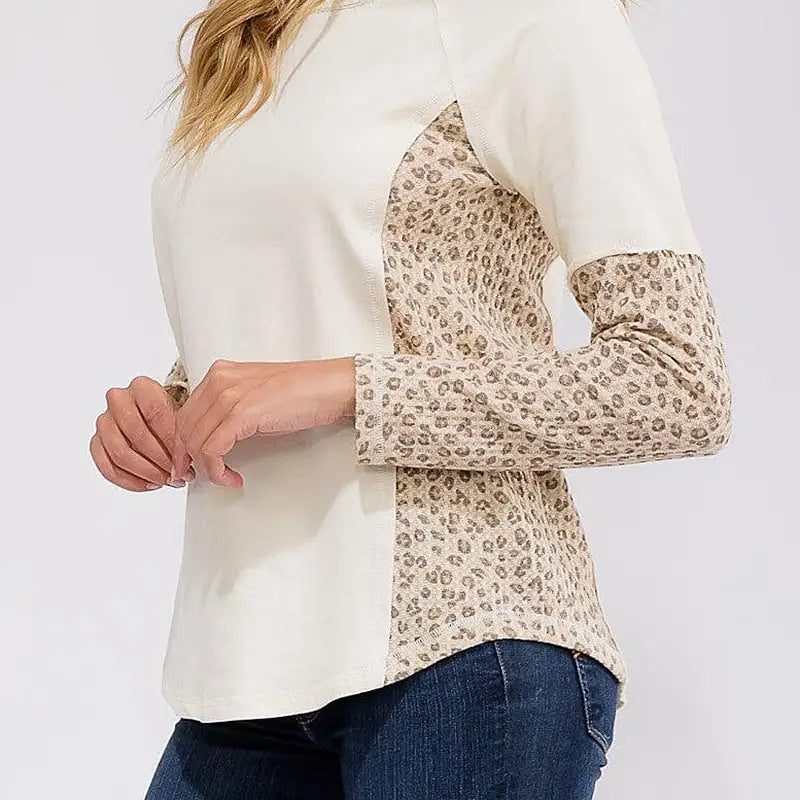 Animal Print Loose Fit Contrast Top