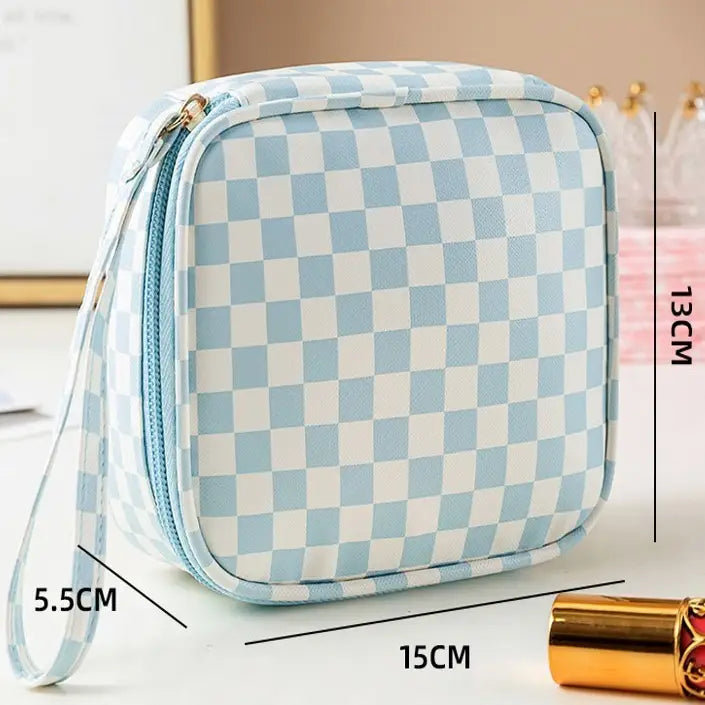 Travel Makeup Pouch | Blue Checkers