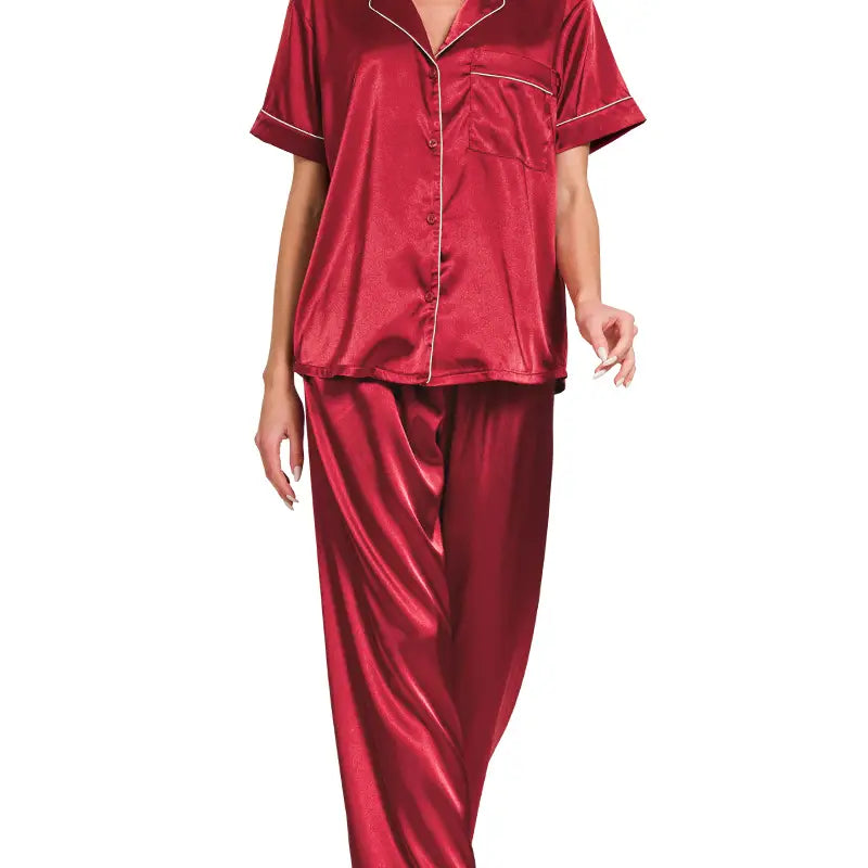 Satin Button Down Pajamas | Burgundy