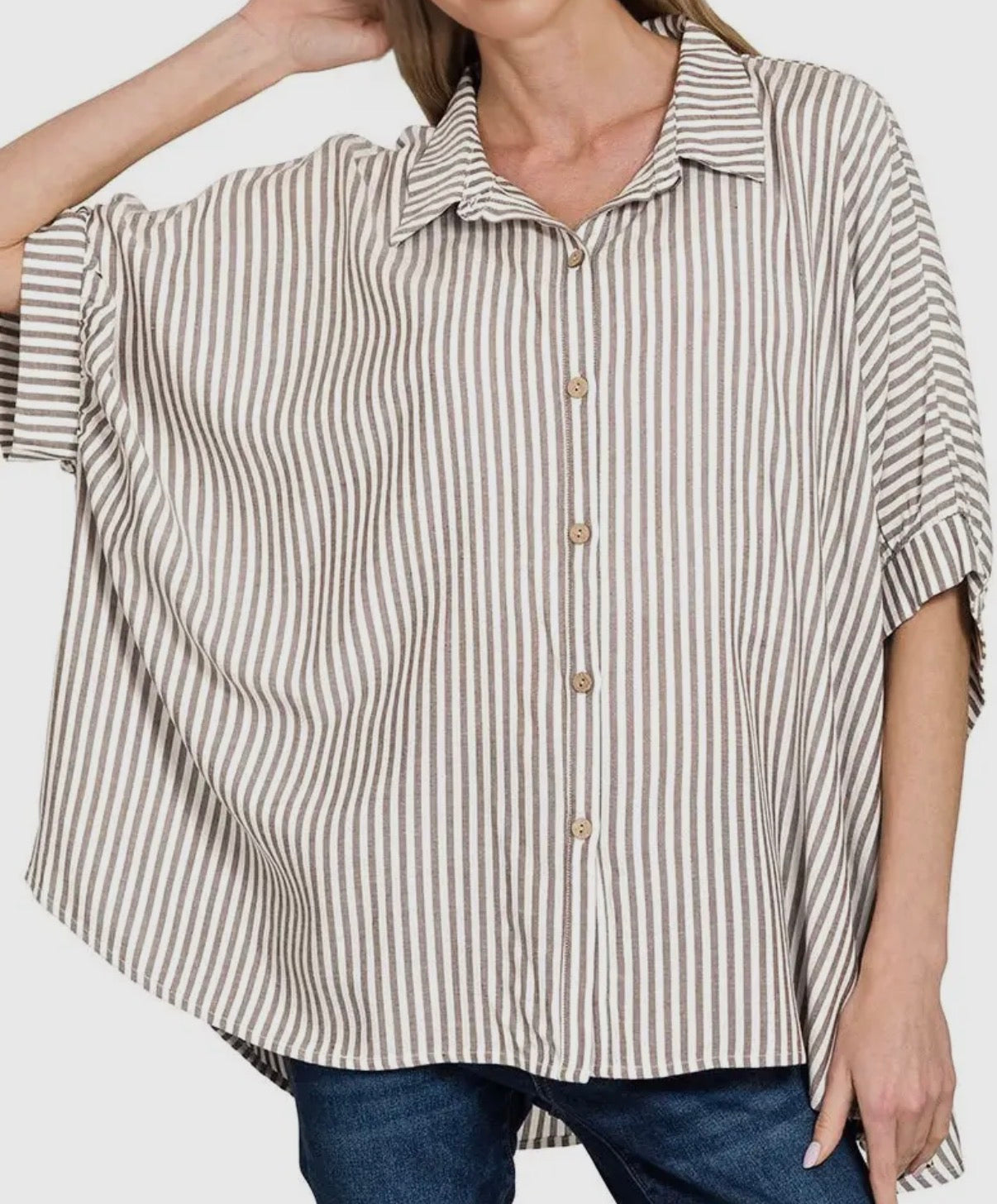 Oversized Striped Button Down Top