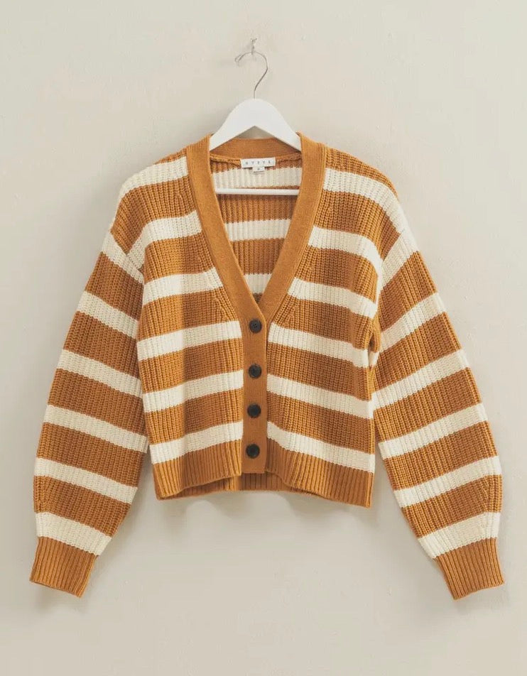 Striped Sweater Cardigan | Camel