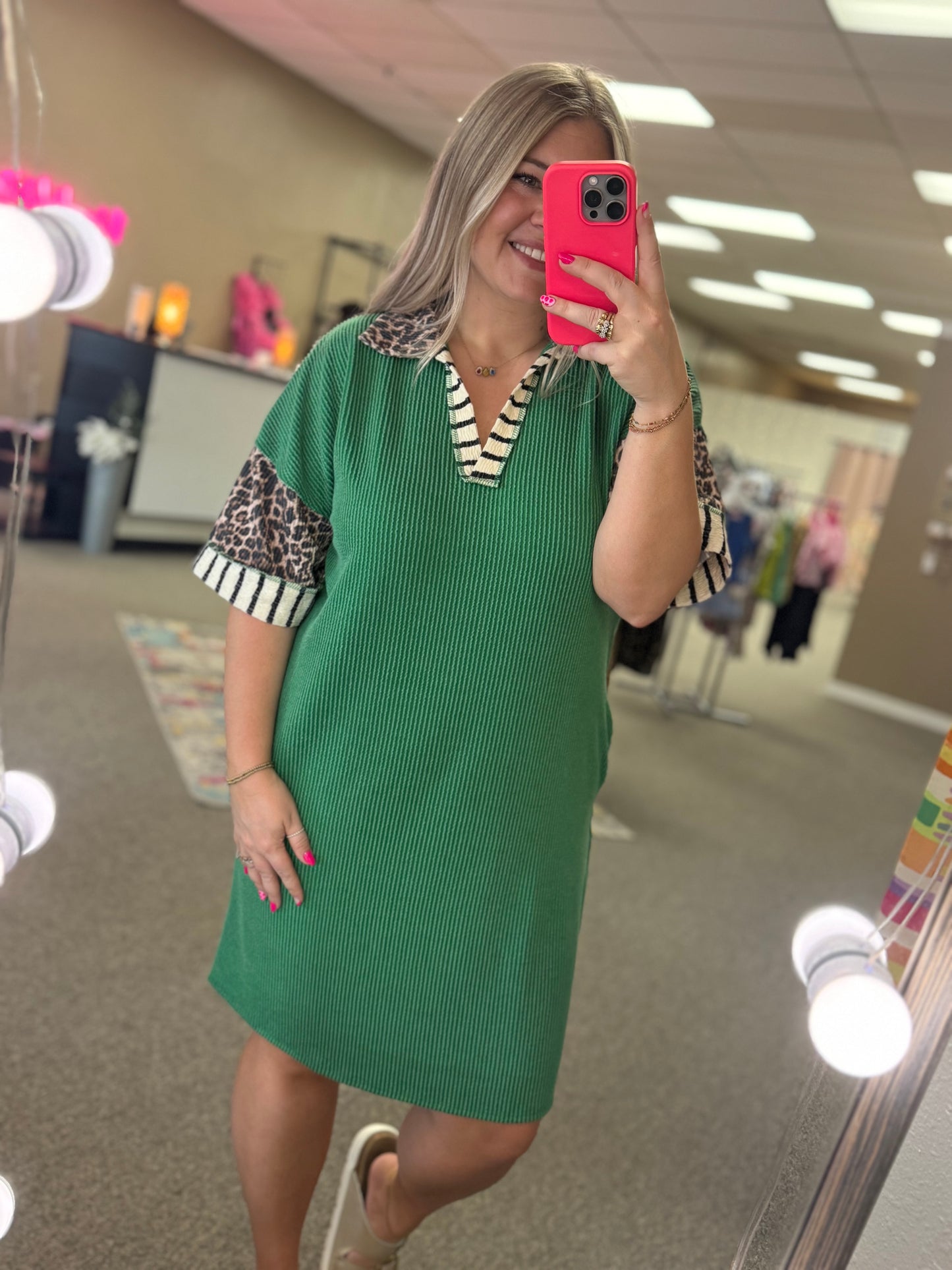 Leopard Detail Polo Dress | Green