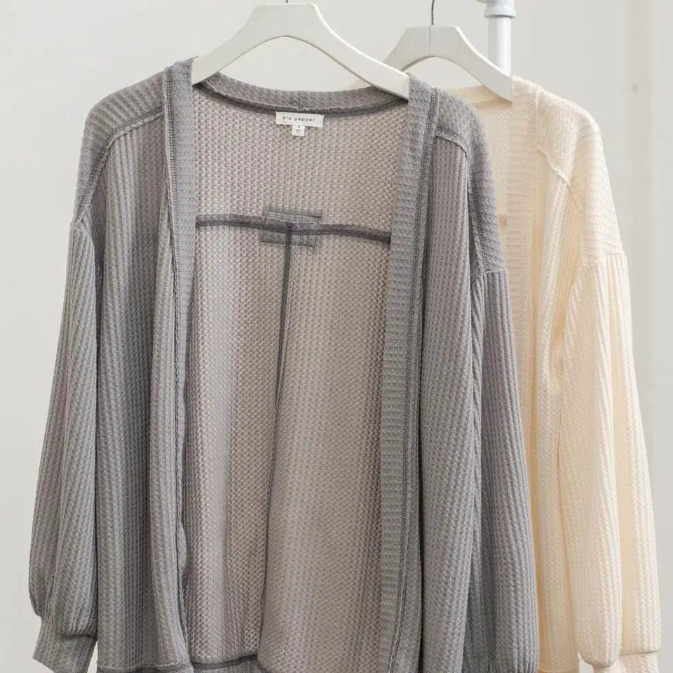 Waffle Knit Cardigan | Grey