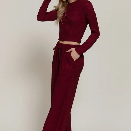 Long Sleeve Top & Pants Set | Wine