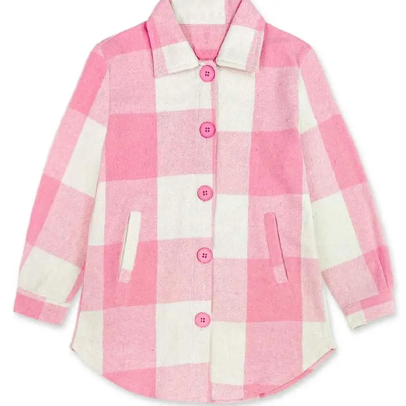 Girls Plaid Shacket | Pink