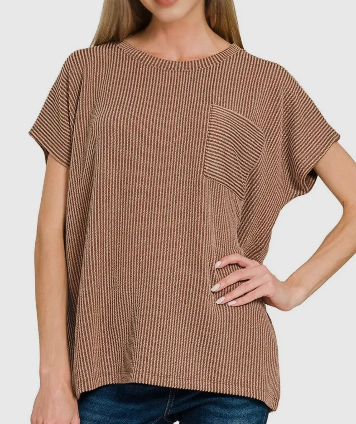 Ribbed Boxy Top | Brown