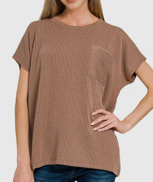 Ribbed Boxy Top | Brown