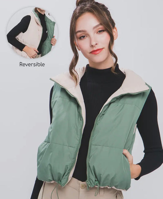 Reversible Puffer Vest | Sage/Cream