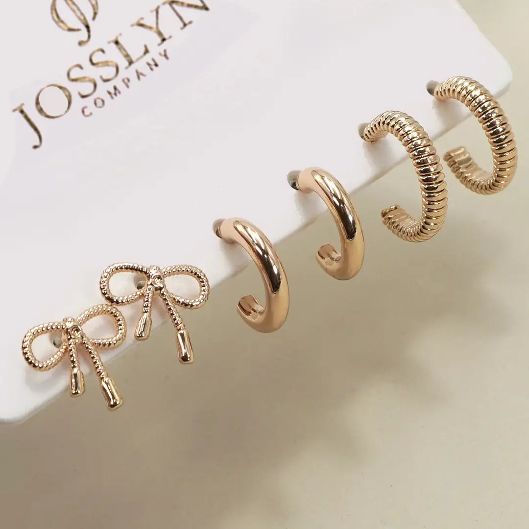 Mini Bow Huggie Trio Earrings