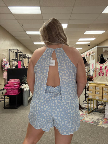 Daisy Print Open Back Romper