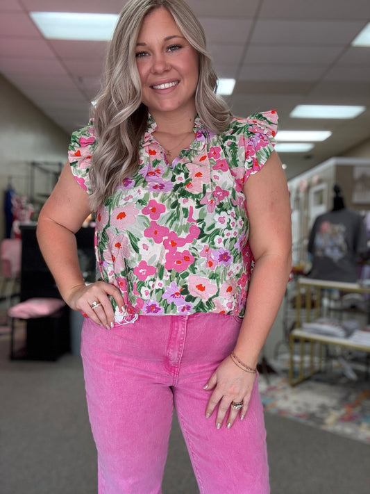 Floral V Neck Top