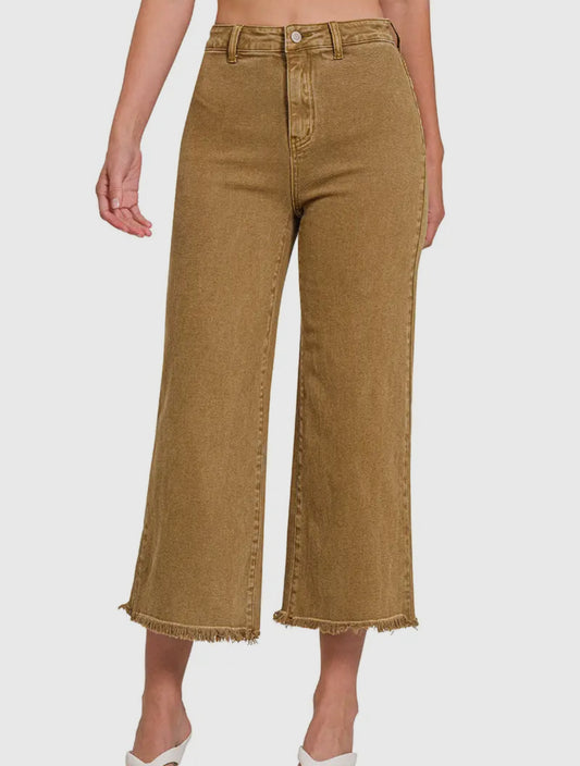 Raw Hem Cropped Jeans | Deep Camel
