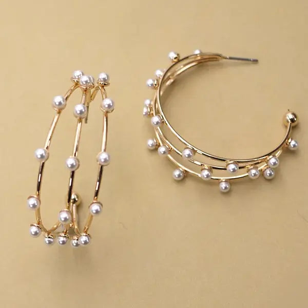 Triple Row Wire Pearl Hoops