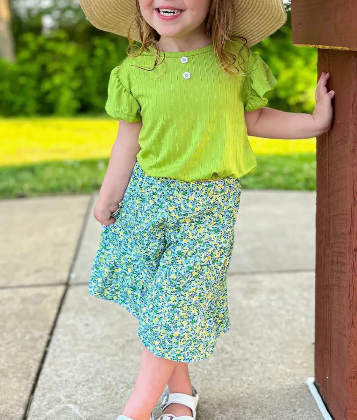 Girls Floral Wide Leg Set | Green