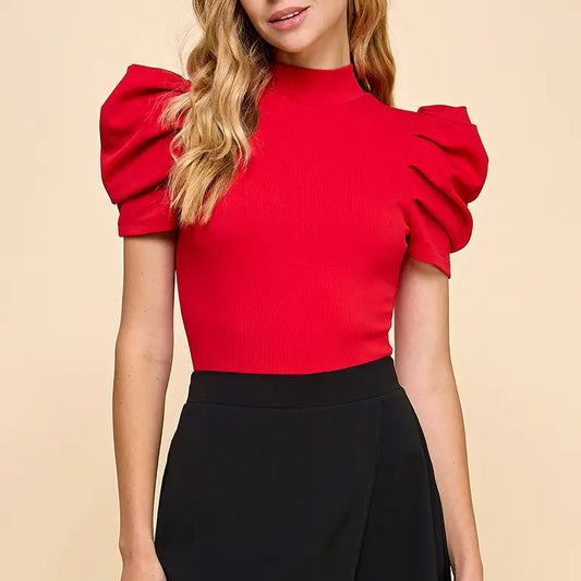 Puff Sleeve Body Suit | Red