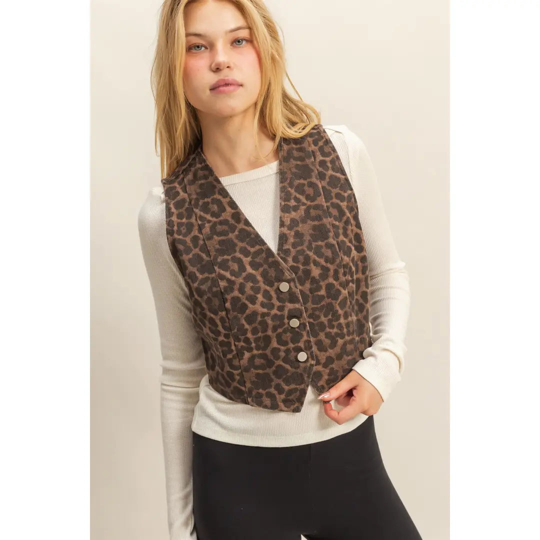 Chic Leopard Button Down Vest