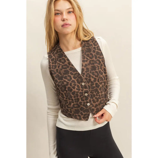 Chic Leopard Button Down Vest
