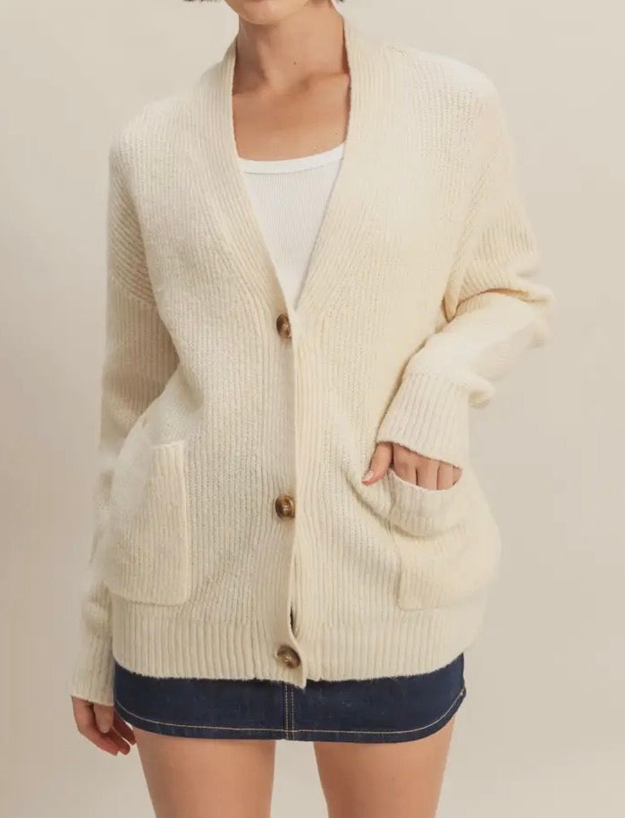 Oversized Button Down Cardigan | Cream