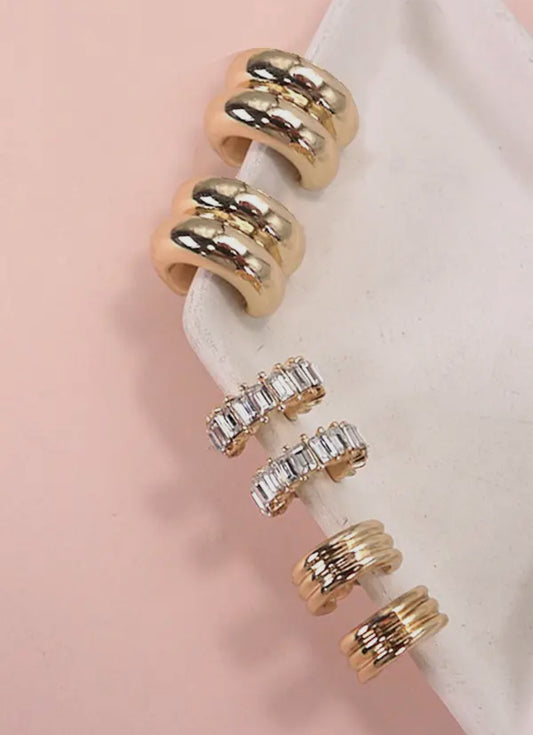 Baguette Stone Hoop Trio Earrings