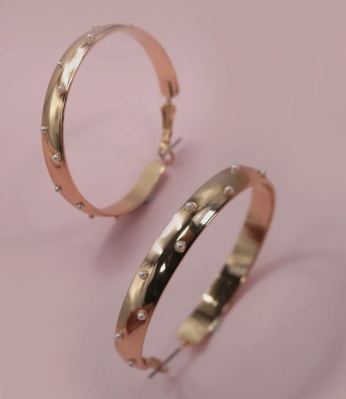 Pearl Studded Hoops | Gold