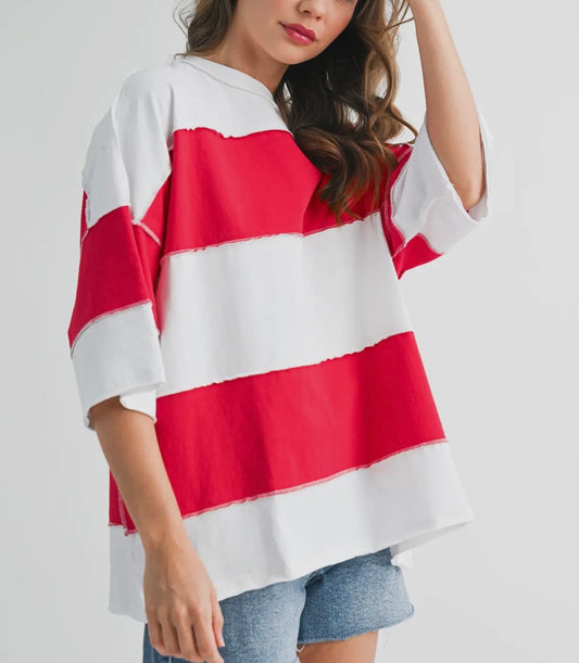 Poly Color Block Top | Red
