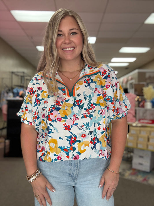 Floral Front Slit Top