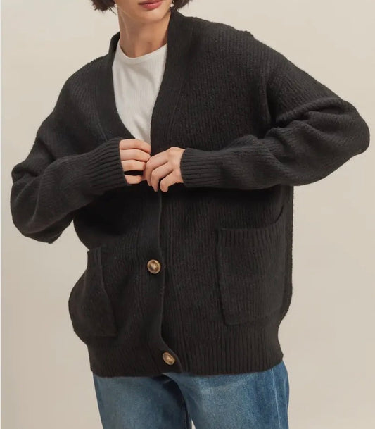 Oversized Button Down Cardigan | Black
