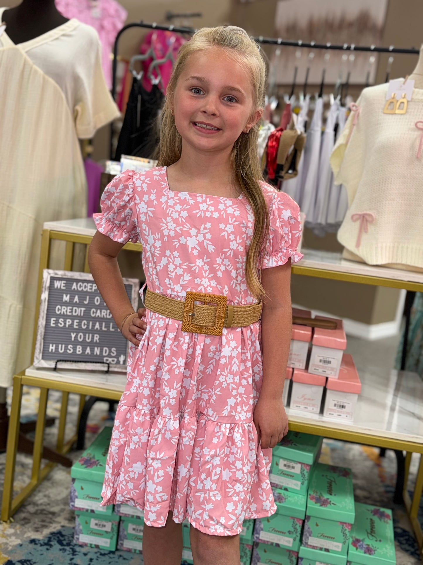 Girls Floral Dress + Belt