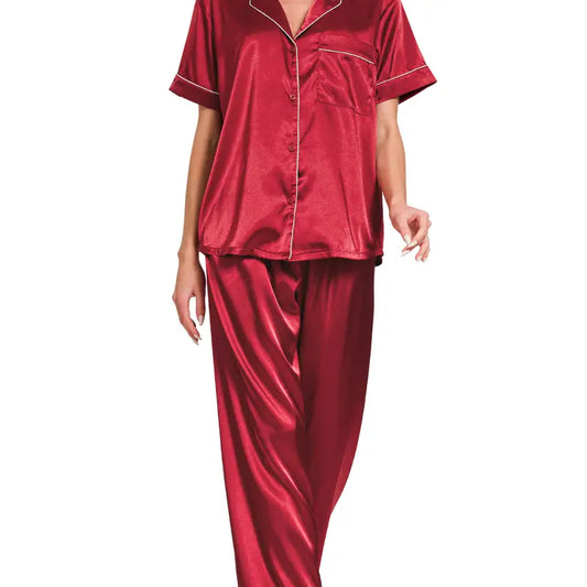 Satin Button Down Pajamas | Burgundy