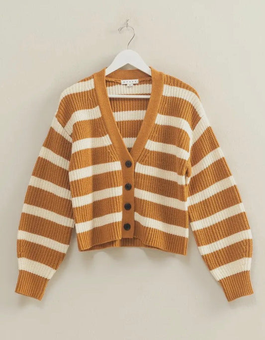 Striped Sweater Cardigan | Camel