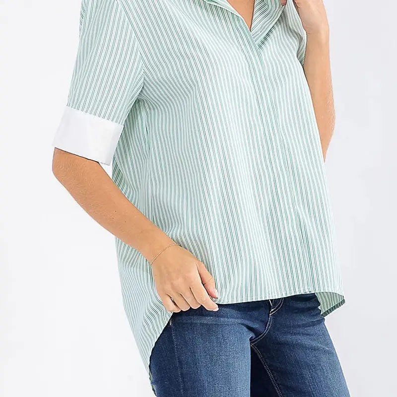 Button Up High-Low Top | Green