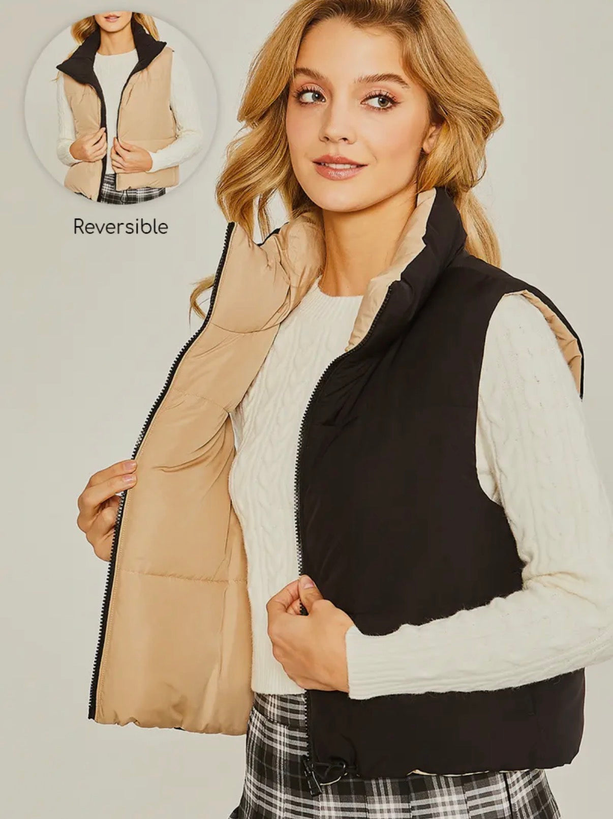 Reversible Puffer Vest | Black/Tan