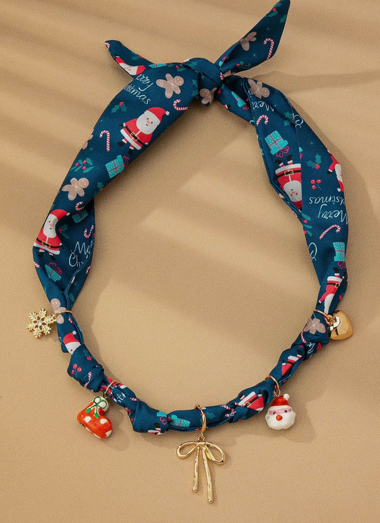 Scarf Necklace | Navy Snowman