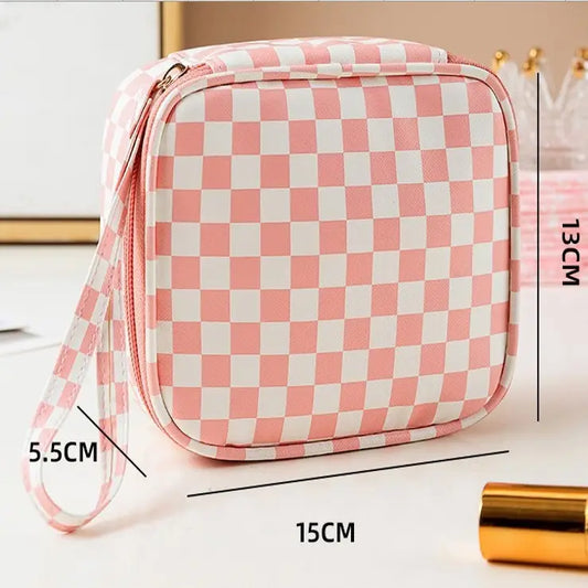 Travel Makeup Pouch | Pink Checkers