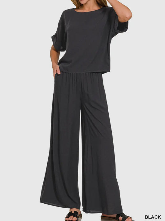 RESTOCKED * Woven Casual Set | Black