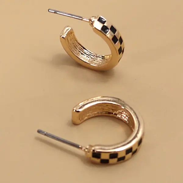 Checkered Hoop Earrings | Black