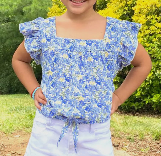 Girls Ruffle Sleeve Front Tie Top