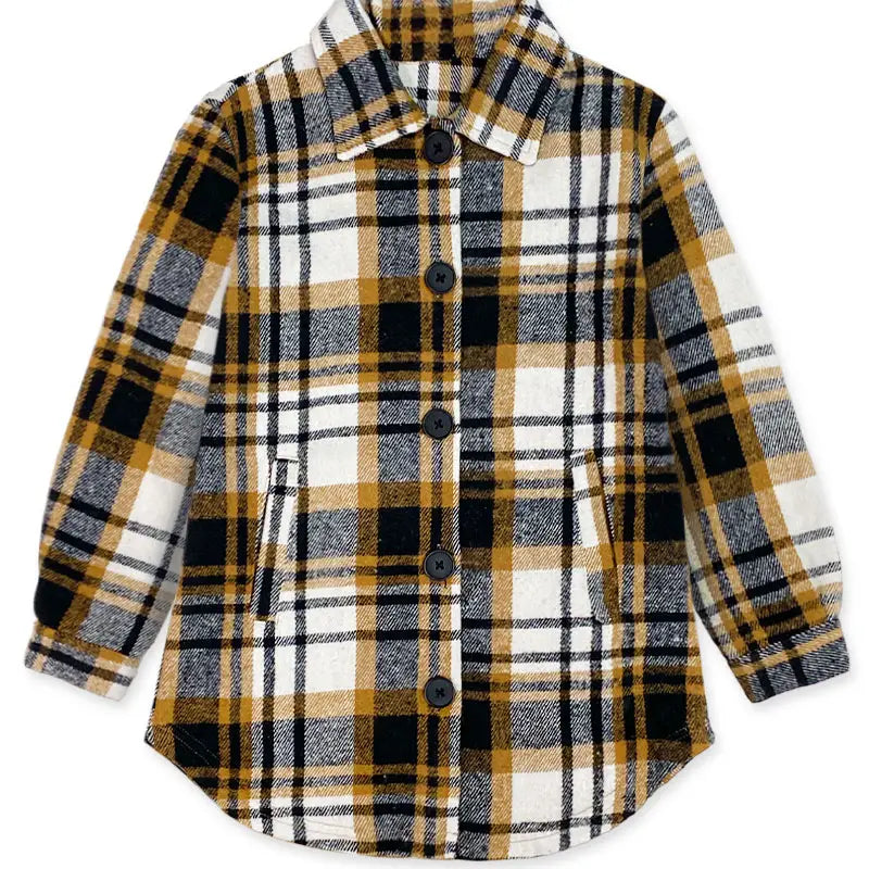 Girls Plaid Shacket | Brown