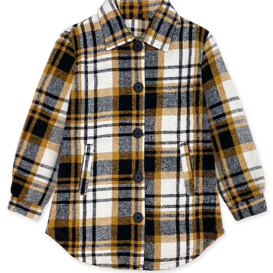 Girls Plaid Shacket | Brown