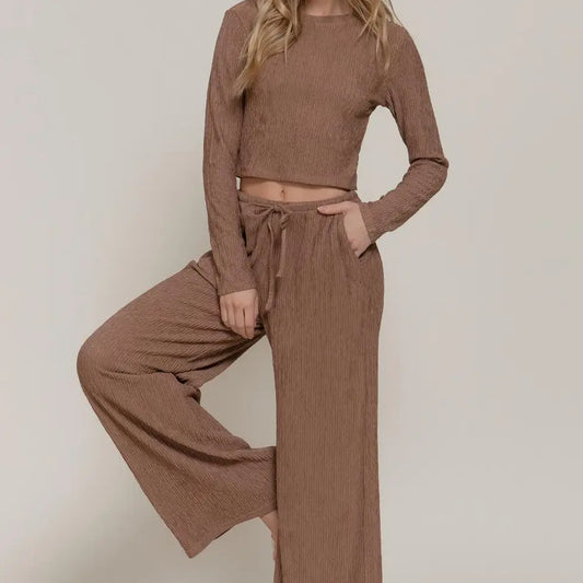 Long Sleeve Top & Pants Set | Brown