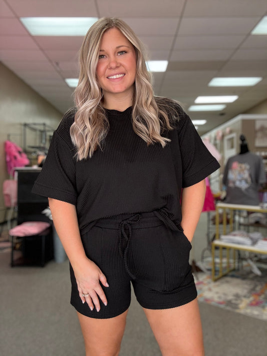 Ribbed Shorts Set | Black
