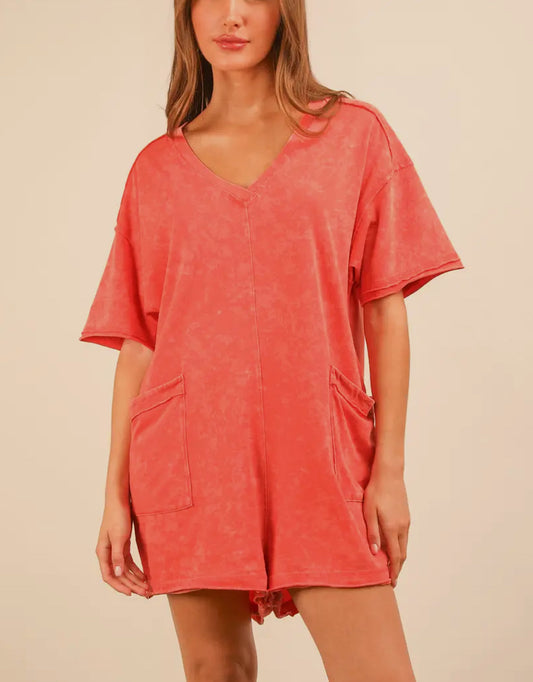 Oversized Knit Romper | Coral