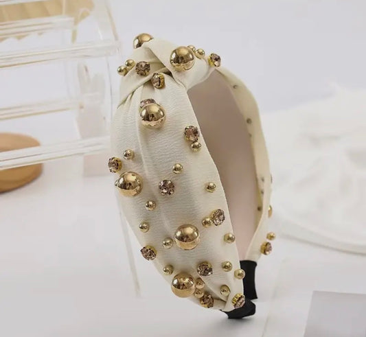 Gold Rhinestone Headband | Cream